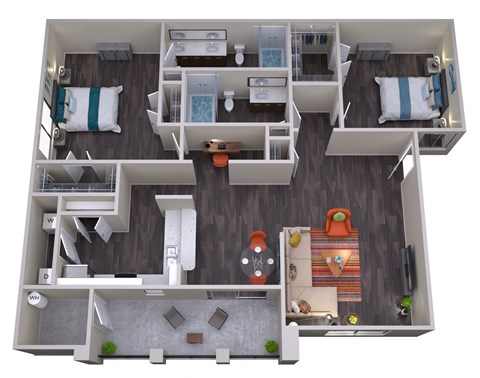 Floor plan for 2 beds, 2 baths, 1226 sqft